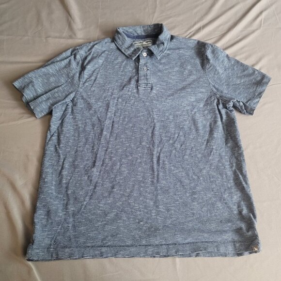 Eddie Bauer Shirt Mens L Blue Striped Outdoor Cotton Polo Golf Hiking Comfort - Picture 1 of 11